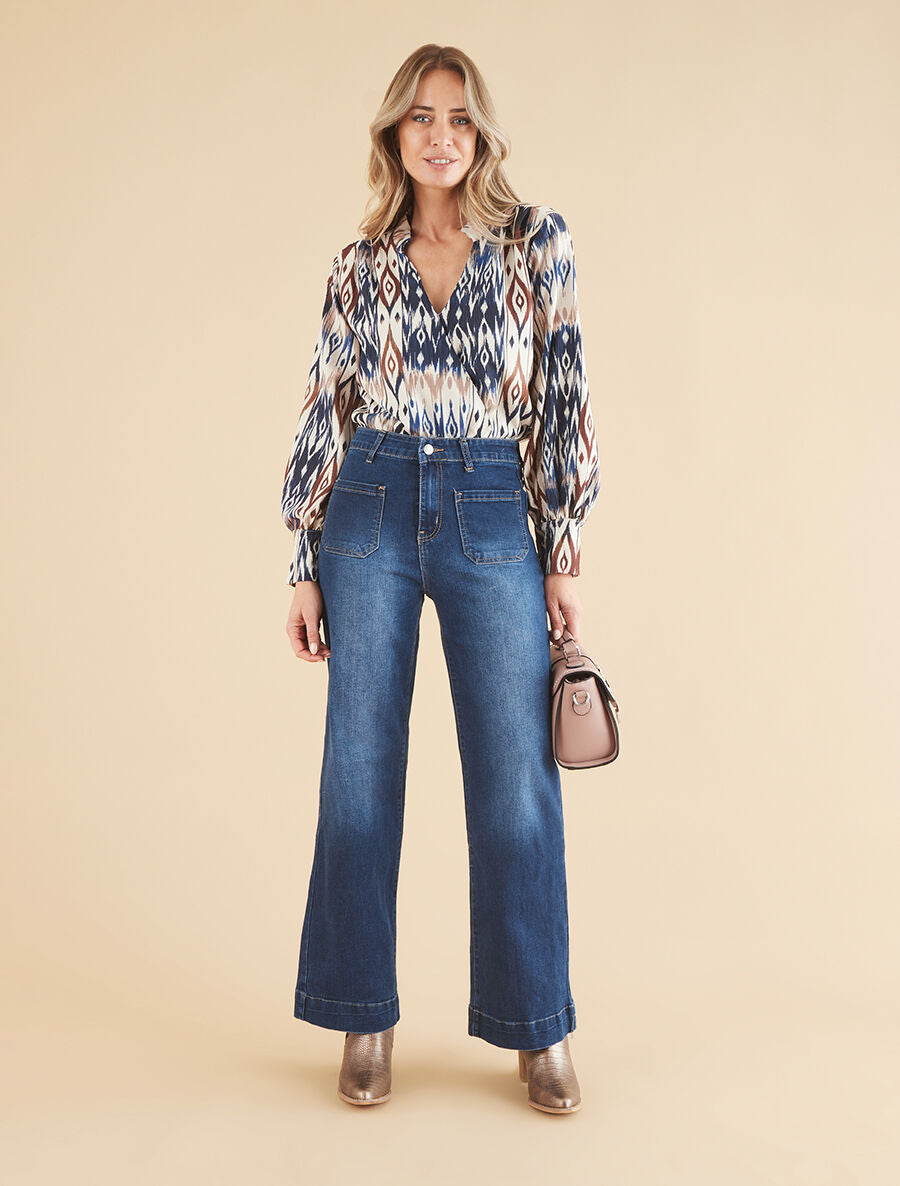 Jean taille haute coupe flare - Bleu - 4