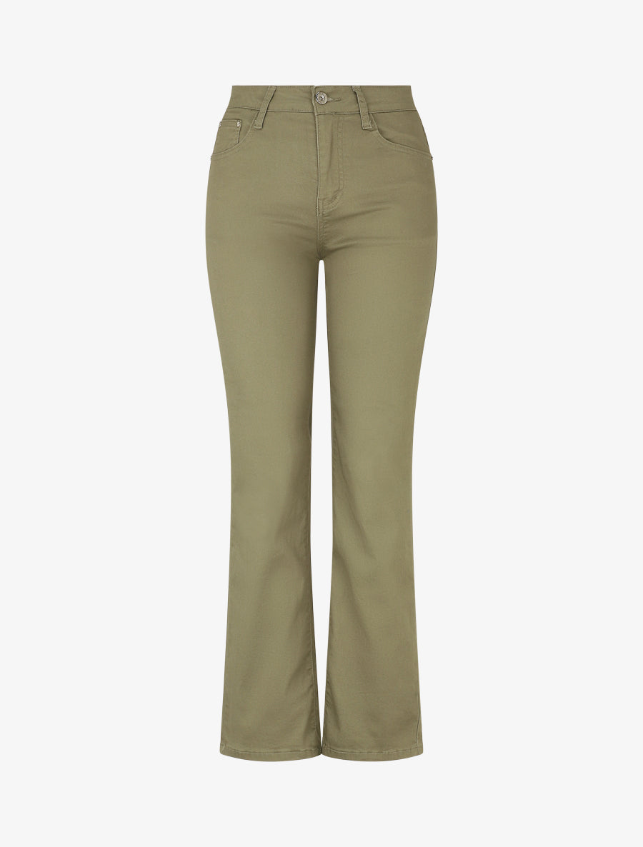 Jean droit basique taille haute - Kaki - 1