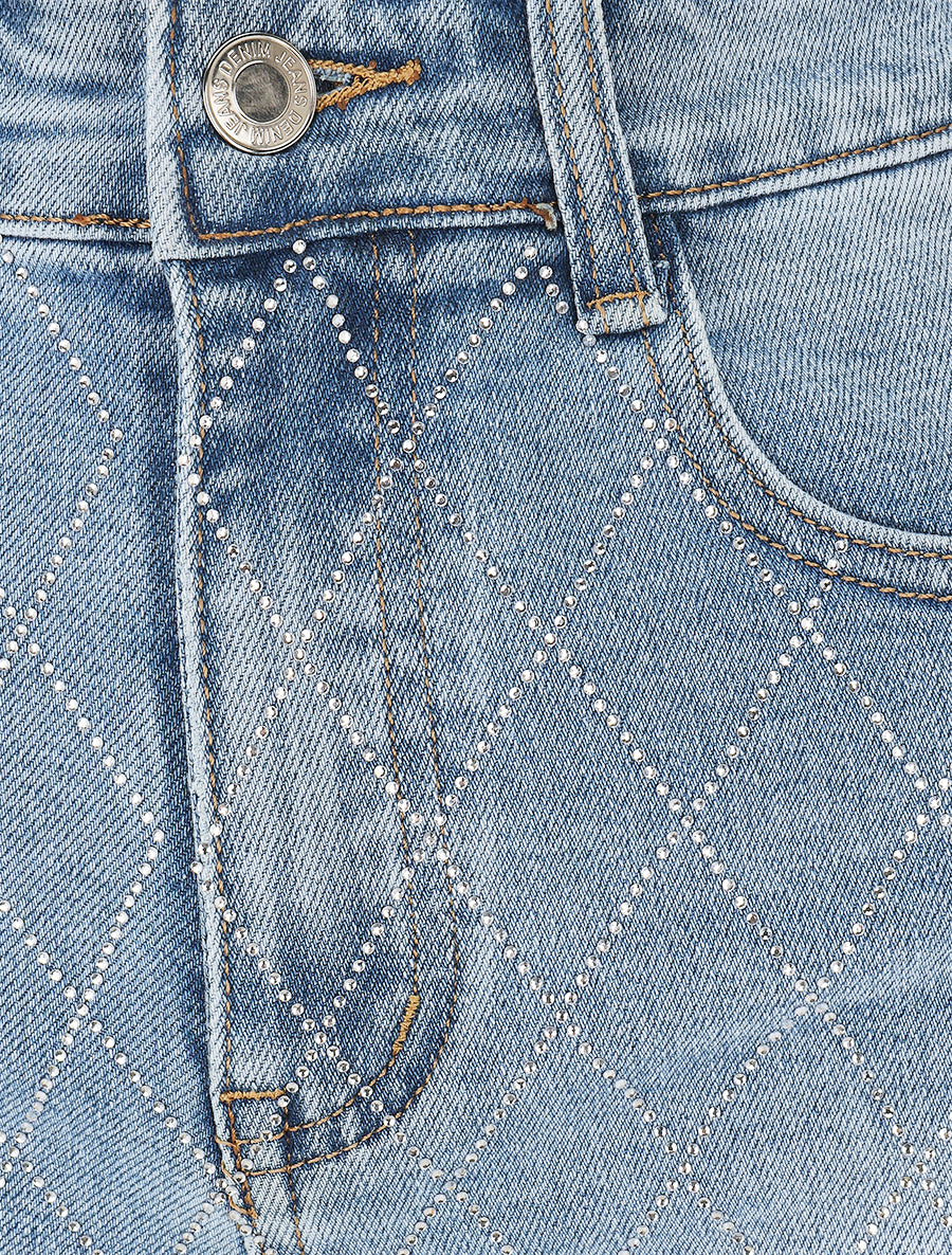 Short strassé à bords effilochés - Bleu - 3