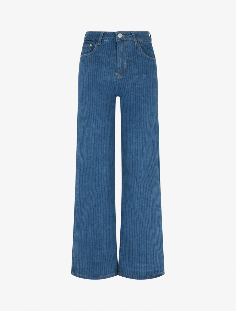 Jean wide leg imprimé rayures coupe droite - Bleu - 1