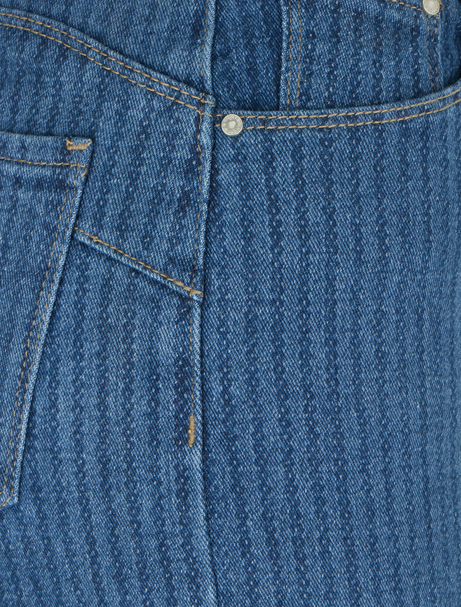 Jean wide leg imprimé rayures coupe droite - Bleu - 3