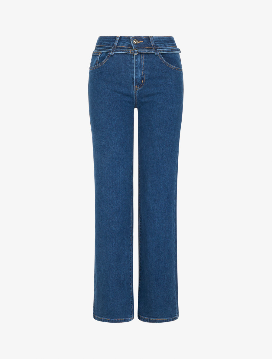Jean wide leg à fine ceinture assortie - Denim - 1