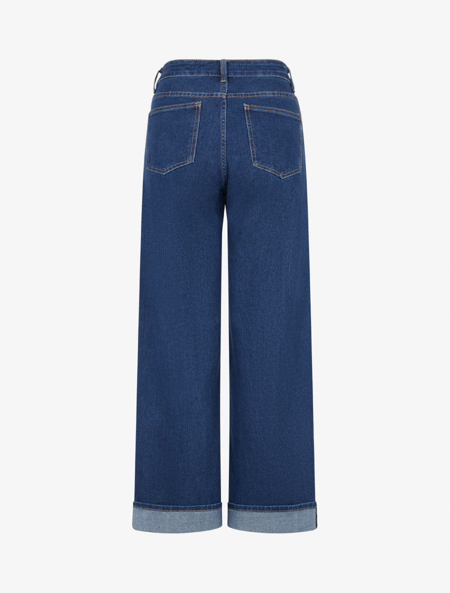 Jean ample à revers et taille haute - Bleu - 2