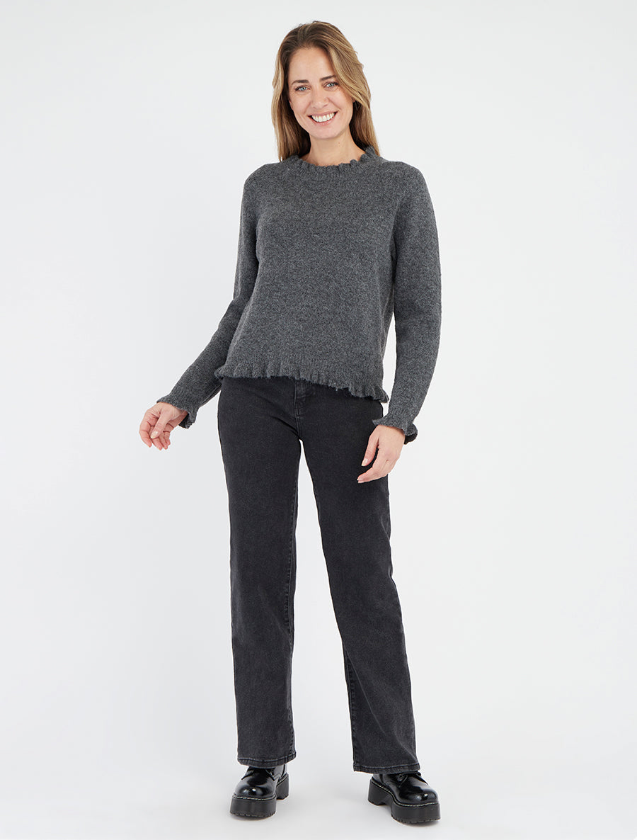 Jean mit weitem Bein, verwaschen, gerader Schnitt - Schwarz