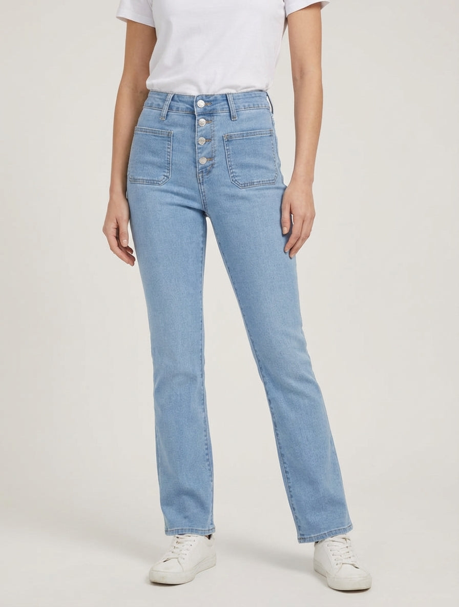 Jean mit hoher Taille und geradem Schnitt - Blau