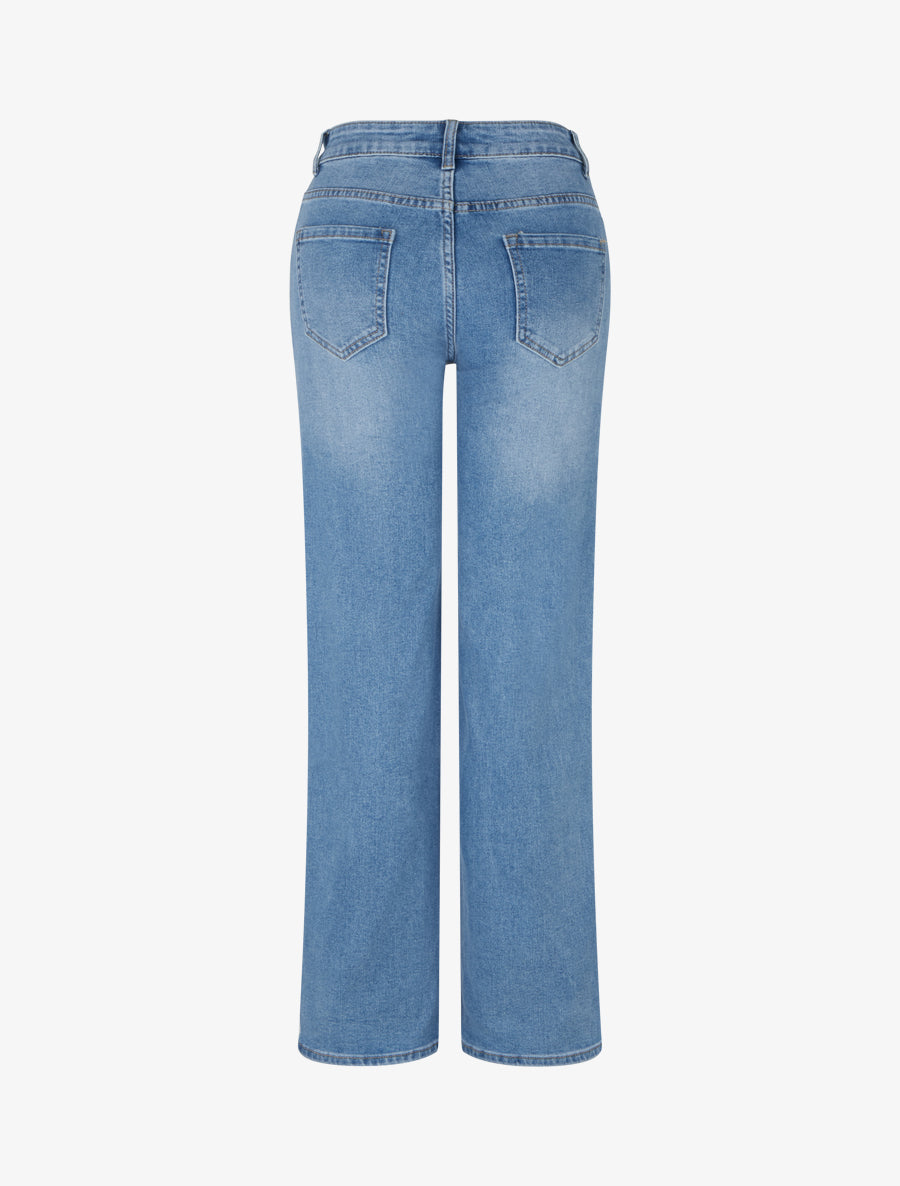 Jean wide leg délavé coupe droite - Bleu - 2