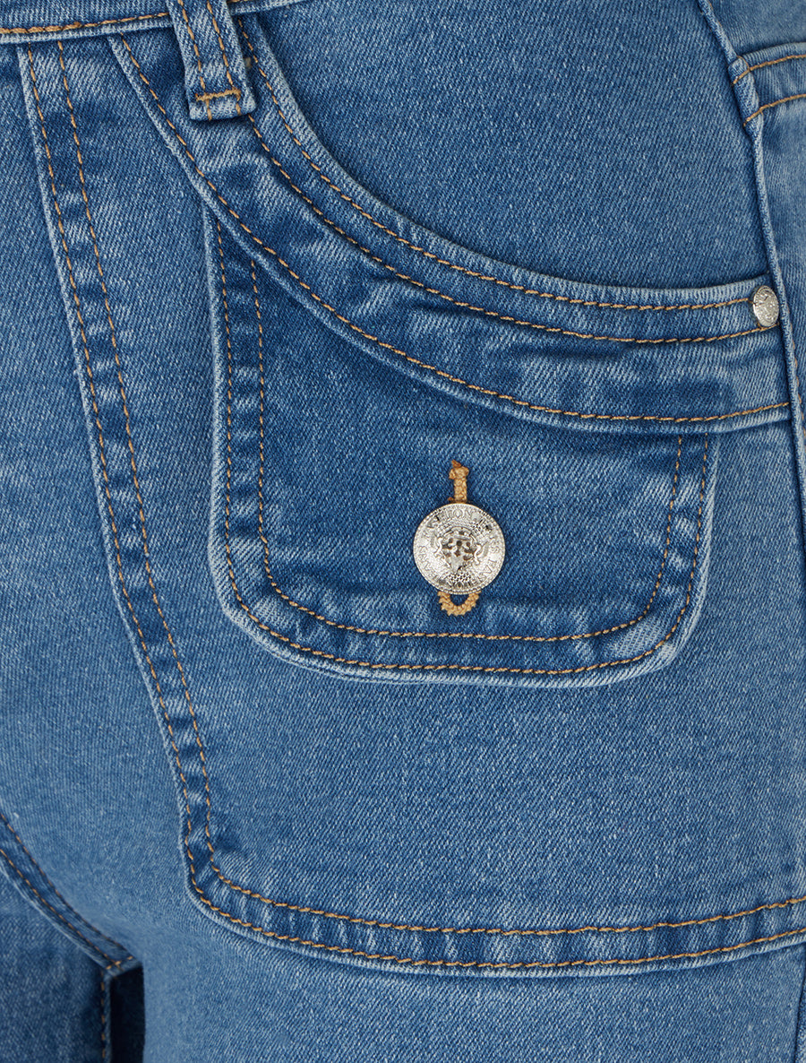 Jean wide leg à poches décoratives coupe droite - Bleu - 3