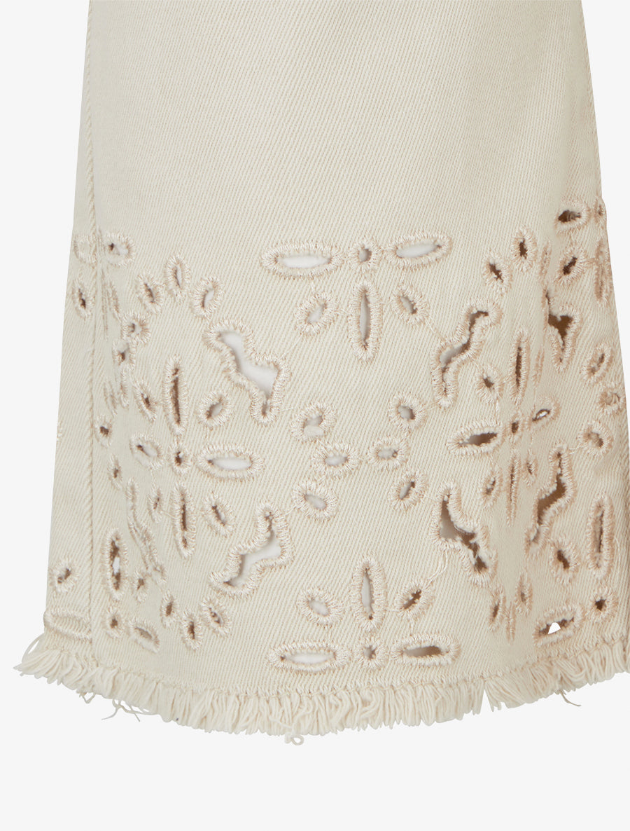 Jean droit à bords brodés - Beige - 3