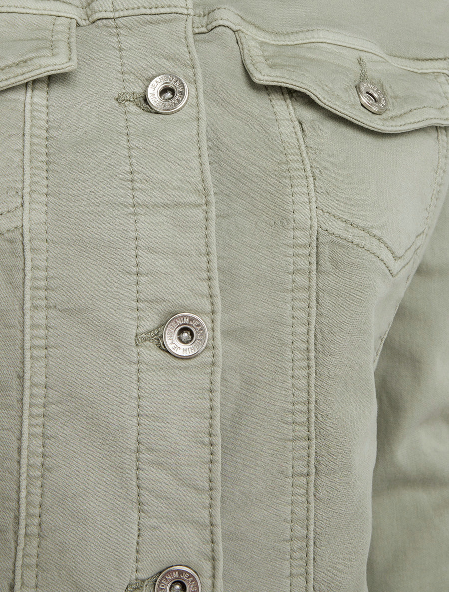 Veste en jean à bords élastiqués - Kaki clair - 3