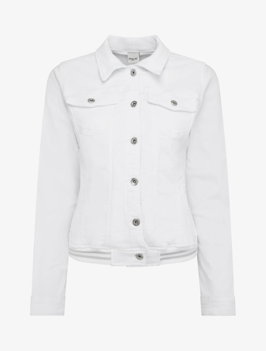 Veste en jean à bords élastiqués - Blanc - 1