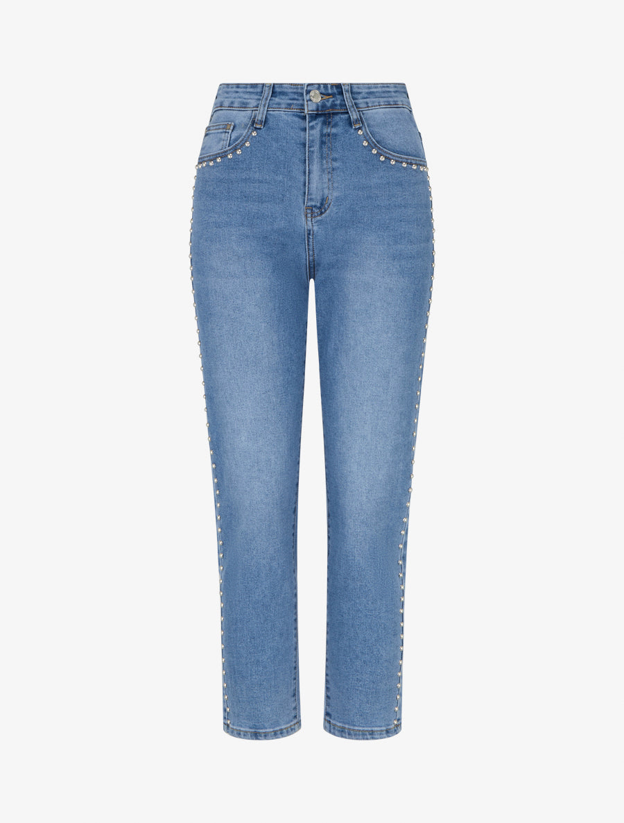 Jean clouté coupe mom fit - Bleu - 1