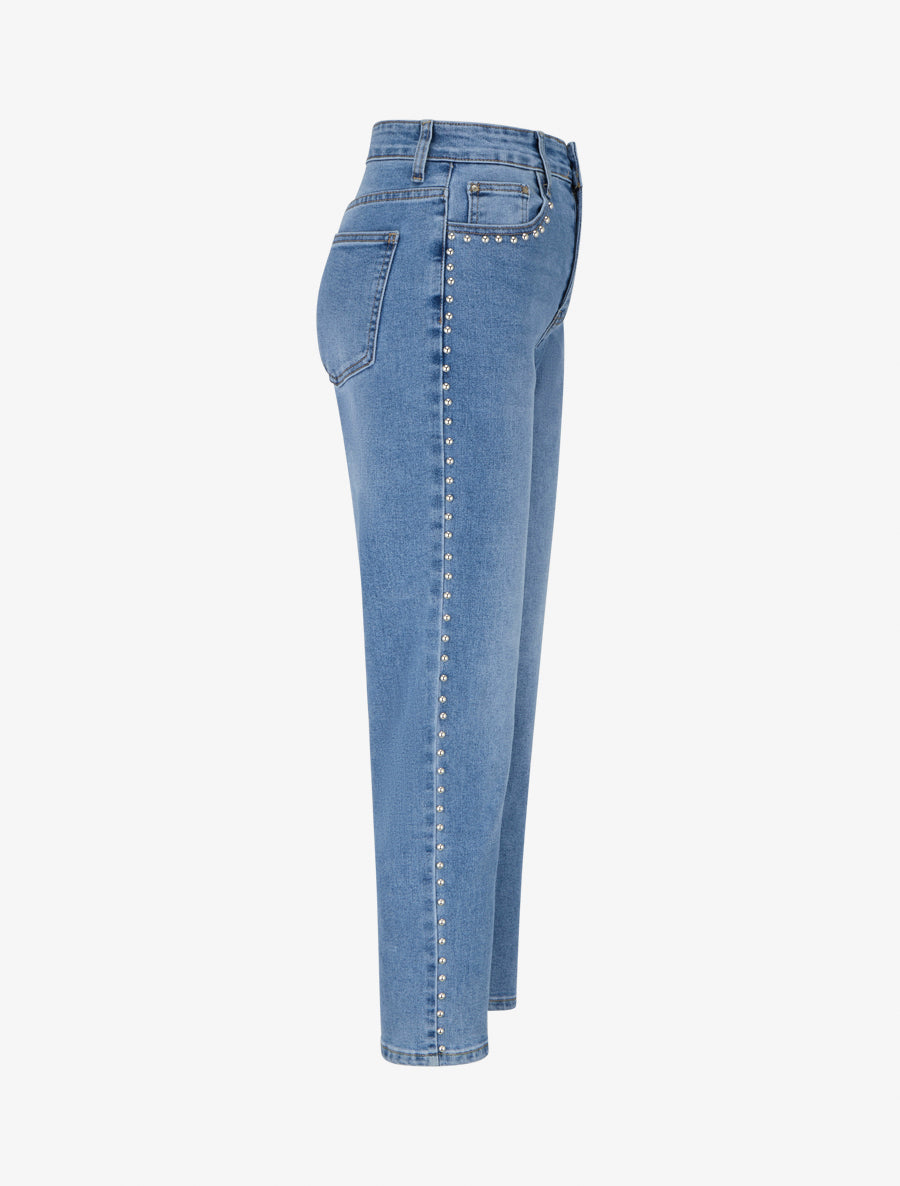 Jean clouté coupe mom fit - Bleu - 3