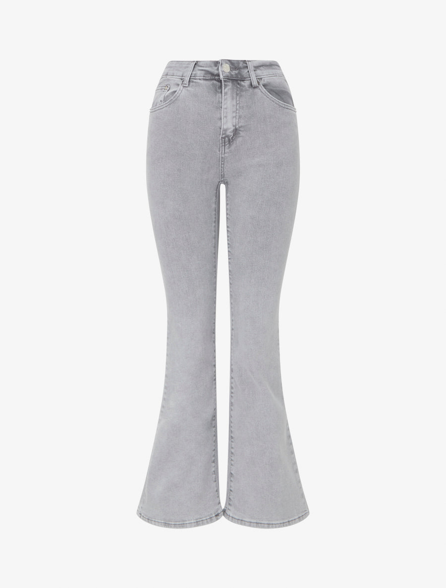 Jean flare push up taille haute - Gris clair - 1
