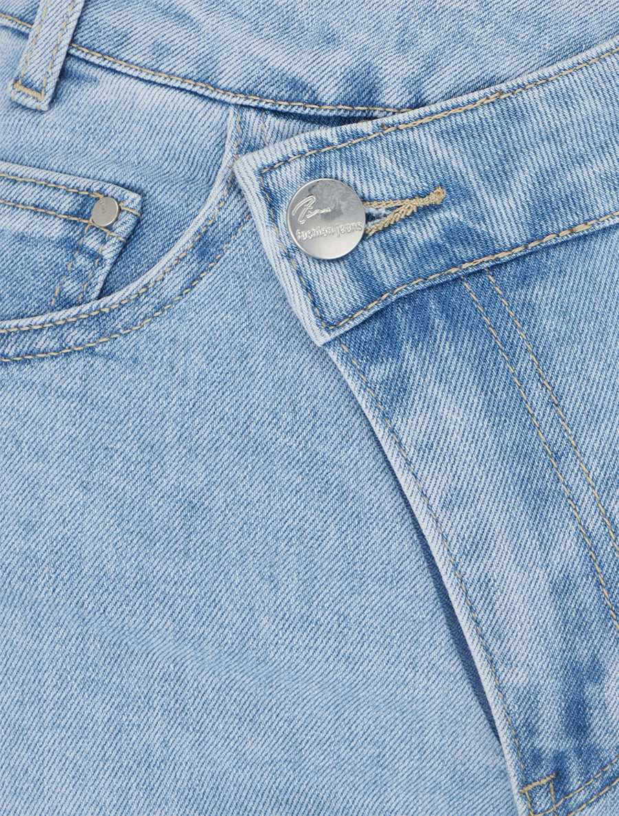 Jean à boutons diagonaux coupe droite - Bleu - 3