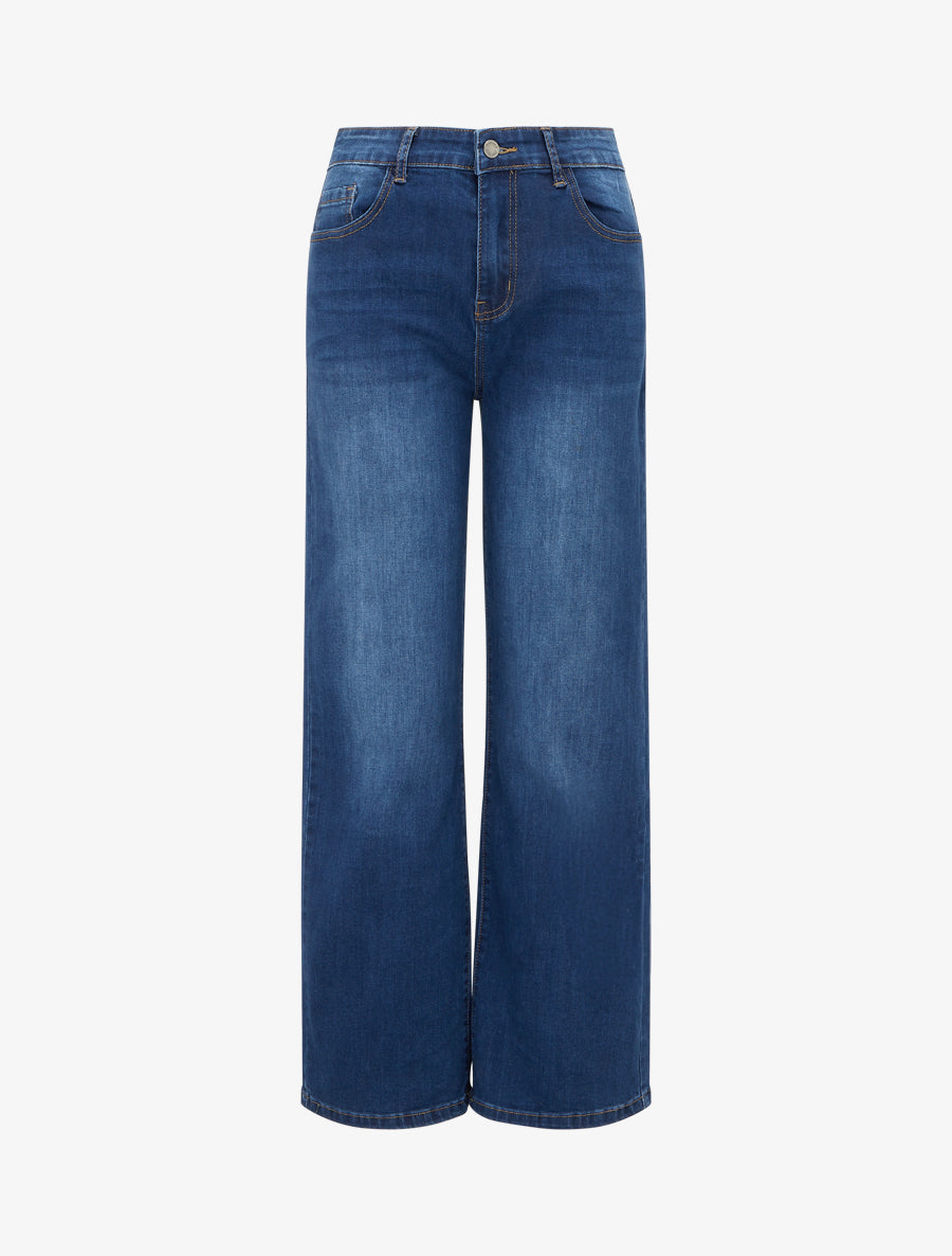 Jean à poches strassées coupe droite - Bleu - 1
