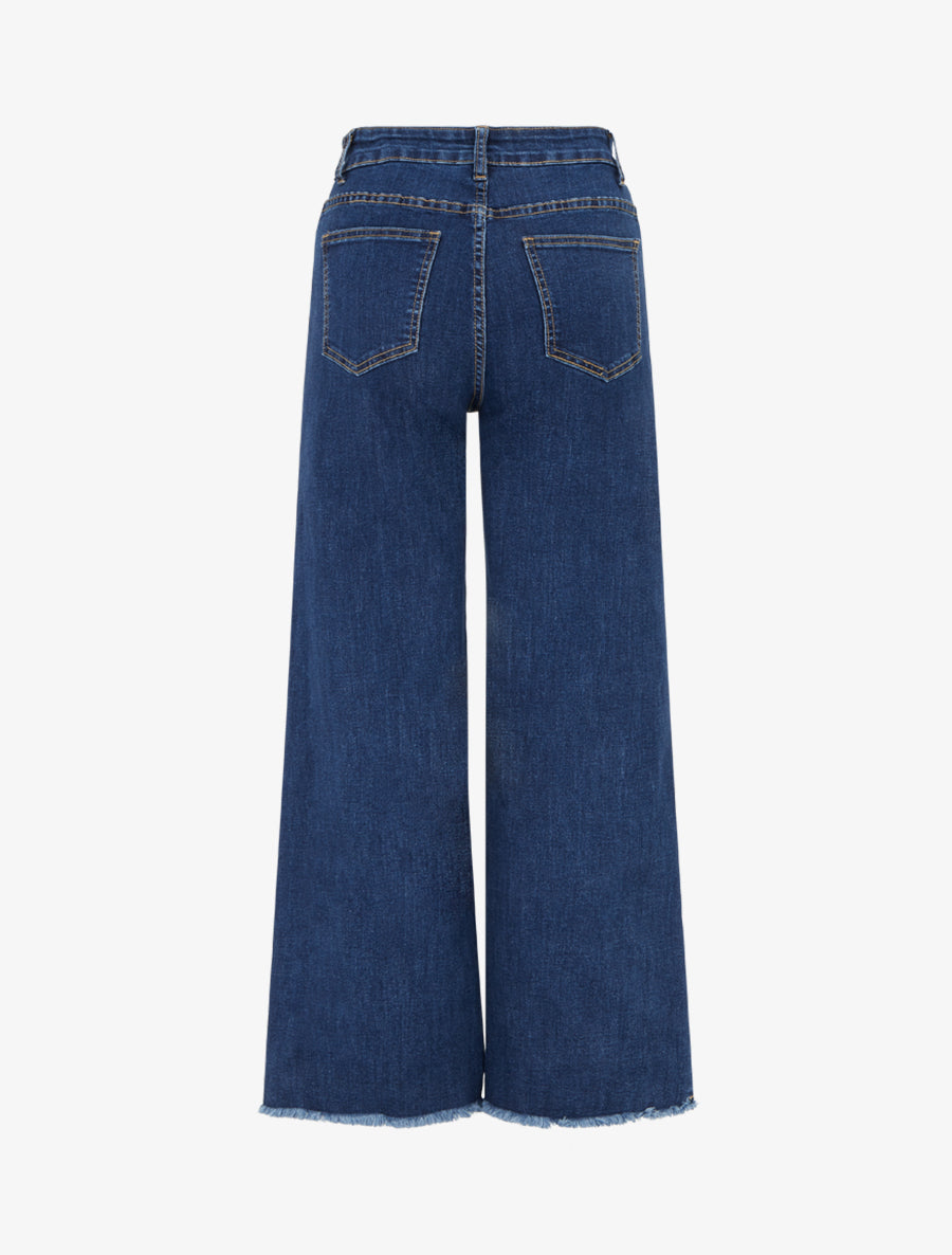 Jean wide leg à bords effilochés coupe droite - Bleu - 2