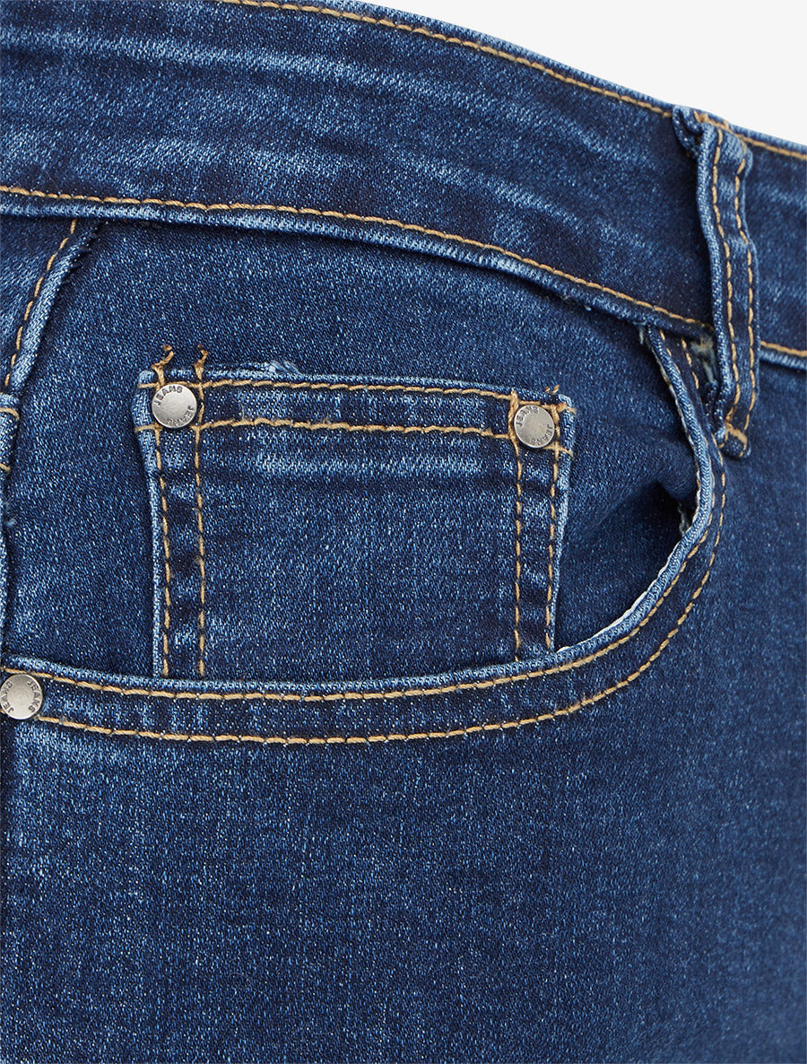 Jean wide leg à bords effilochés coupe droite - Bleu - 3