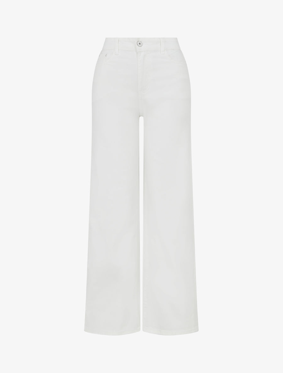 Jean wide leg taille haute poches strassées - Blanc - 1
