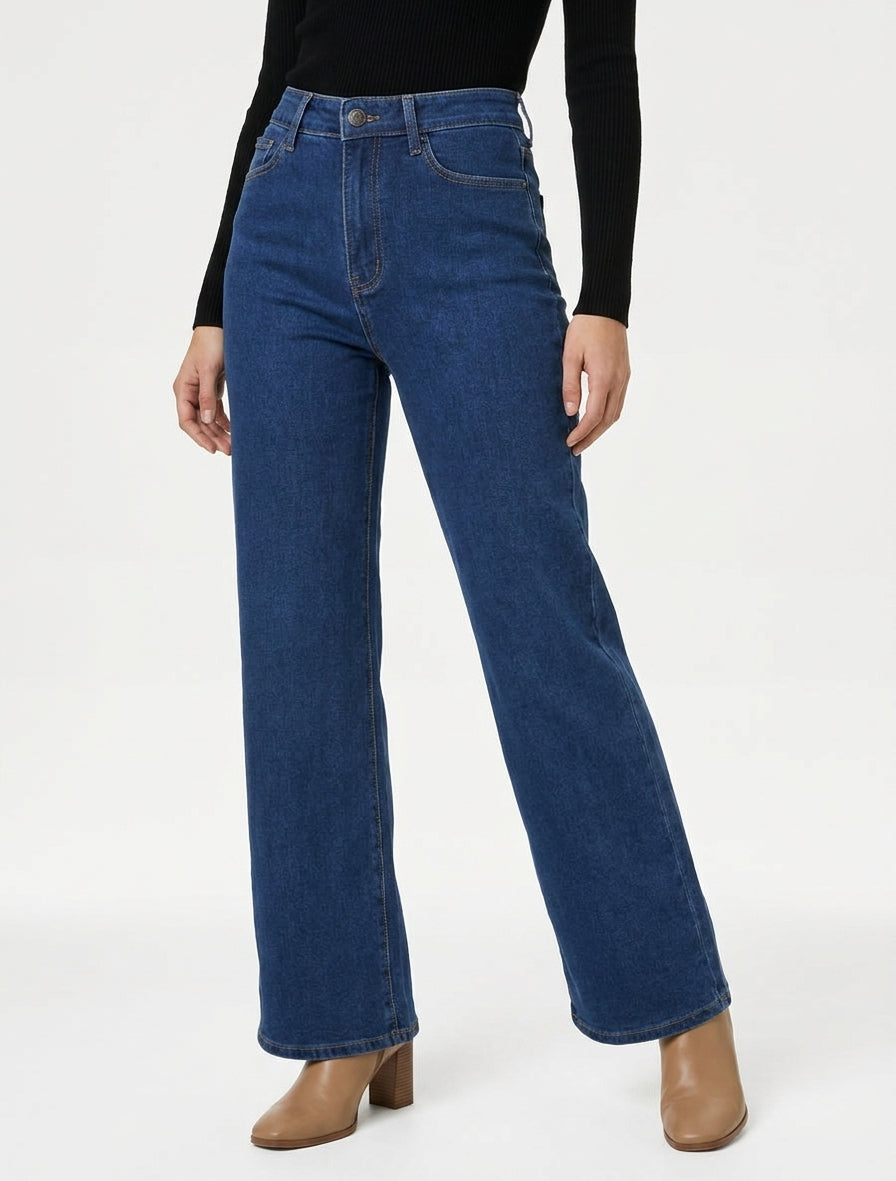 Jean mit hoher Taille - Rohblau
