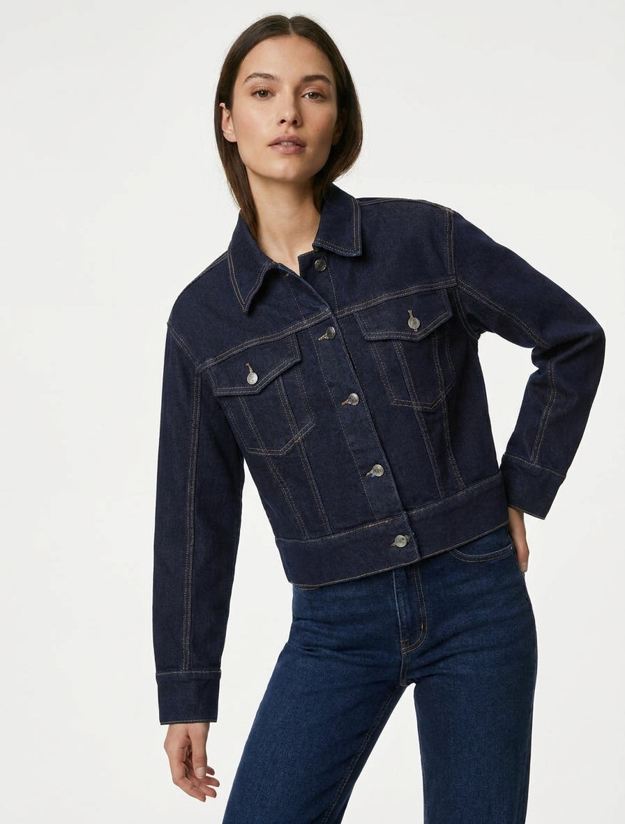 Kurze Jeansjacke im geraden Schnitt - Rohblau