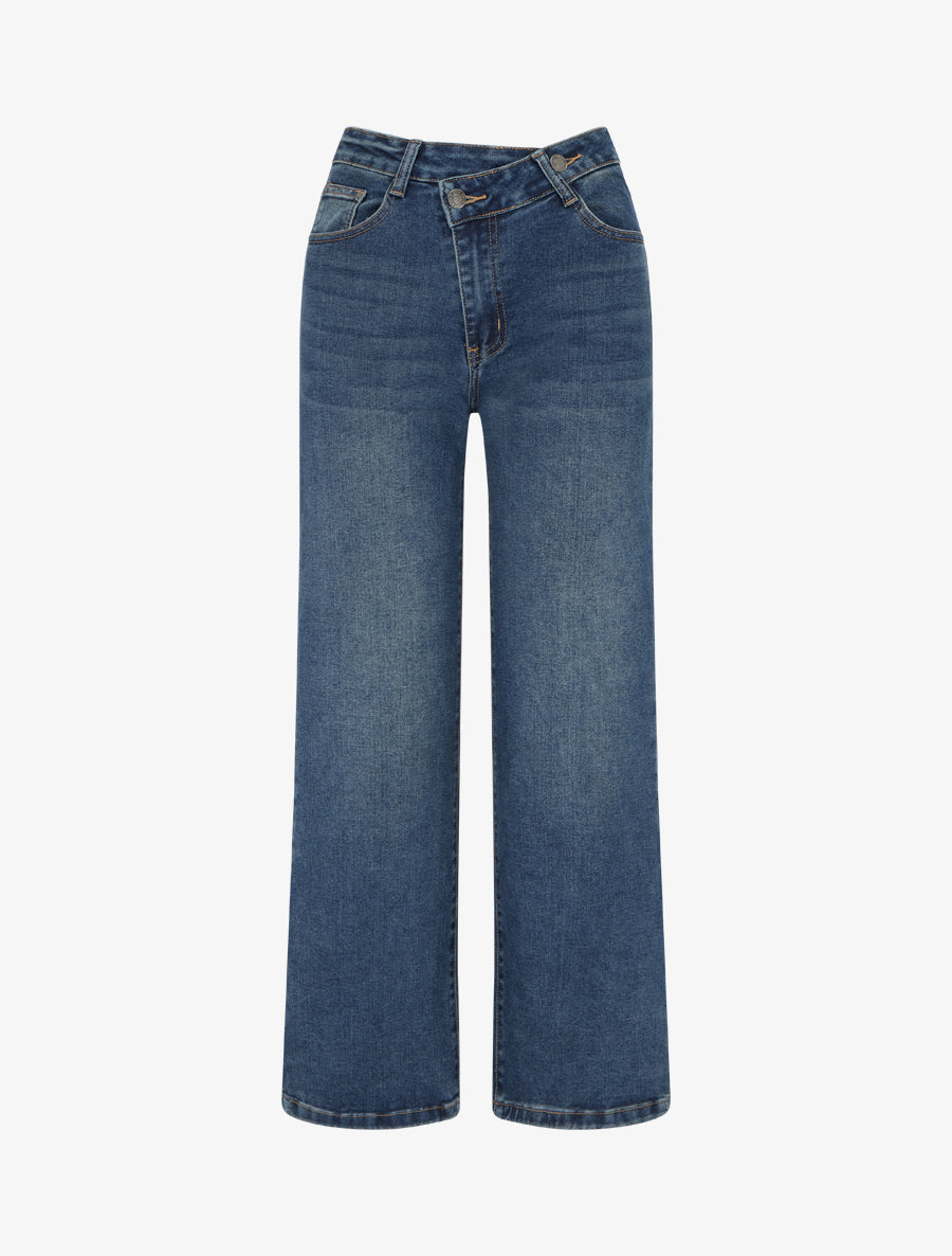 Jean wide leg à boutonnage croisé - Bleu denim - 1