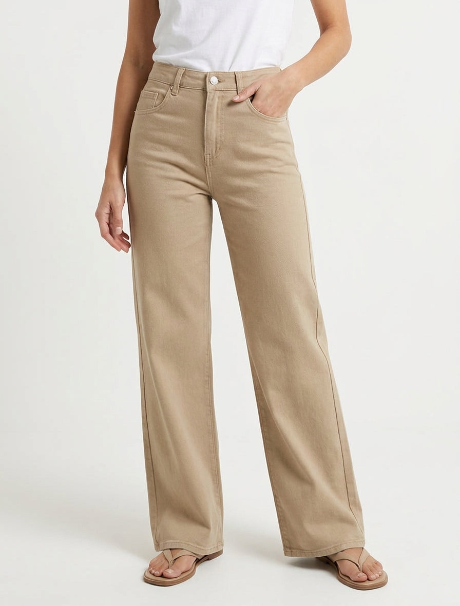 Jean mit hoher Taille und weitem Beinabschluss - Maulwurf