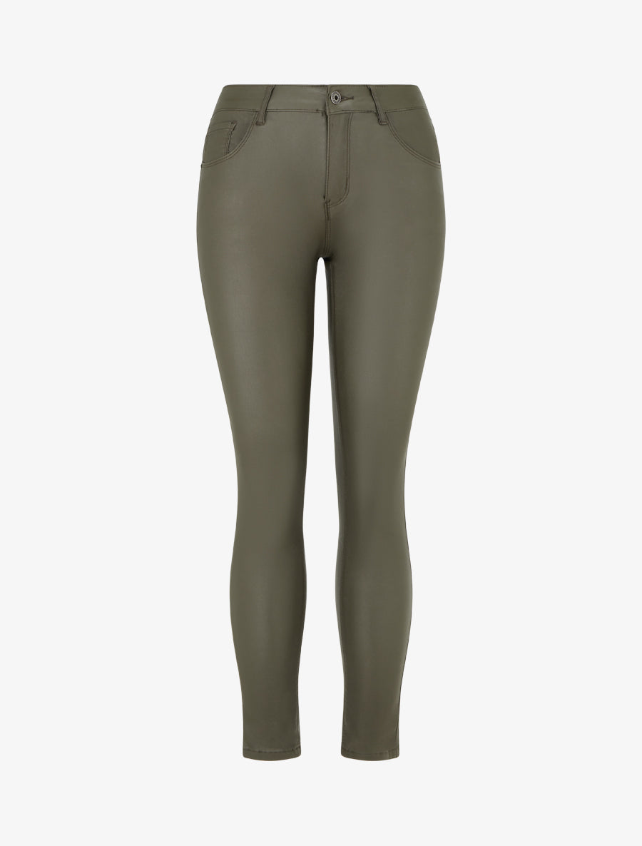 Jean skinny effet ciré - Kaki - 1