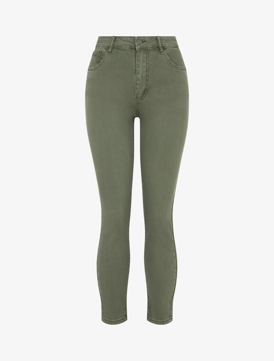 Jean slim uni à taille haute - Kaki - 1