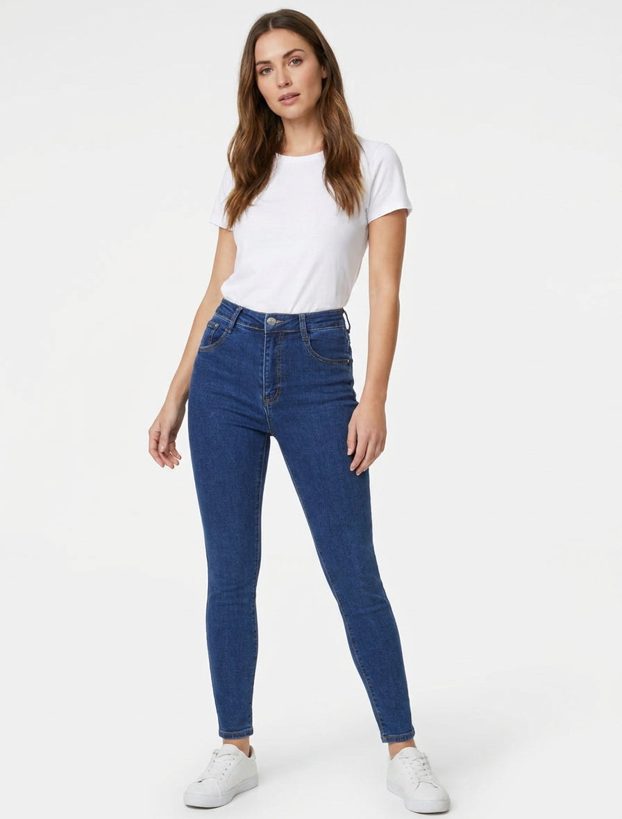 Skinny-Jeans in Übergröße mit hoher Taille - Denimblau