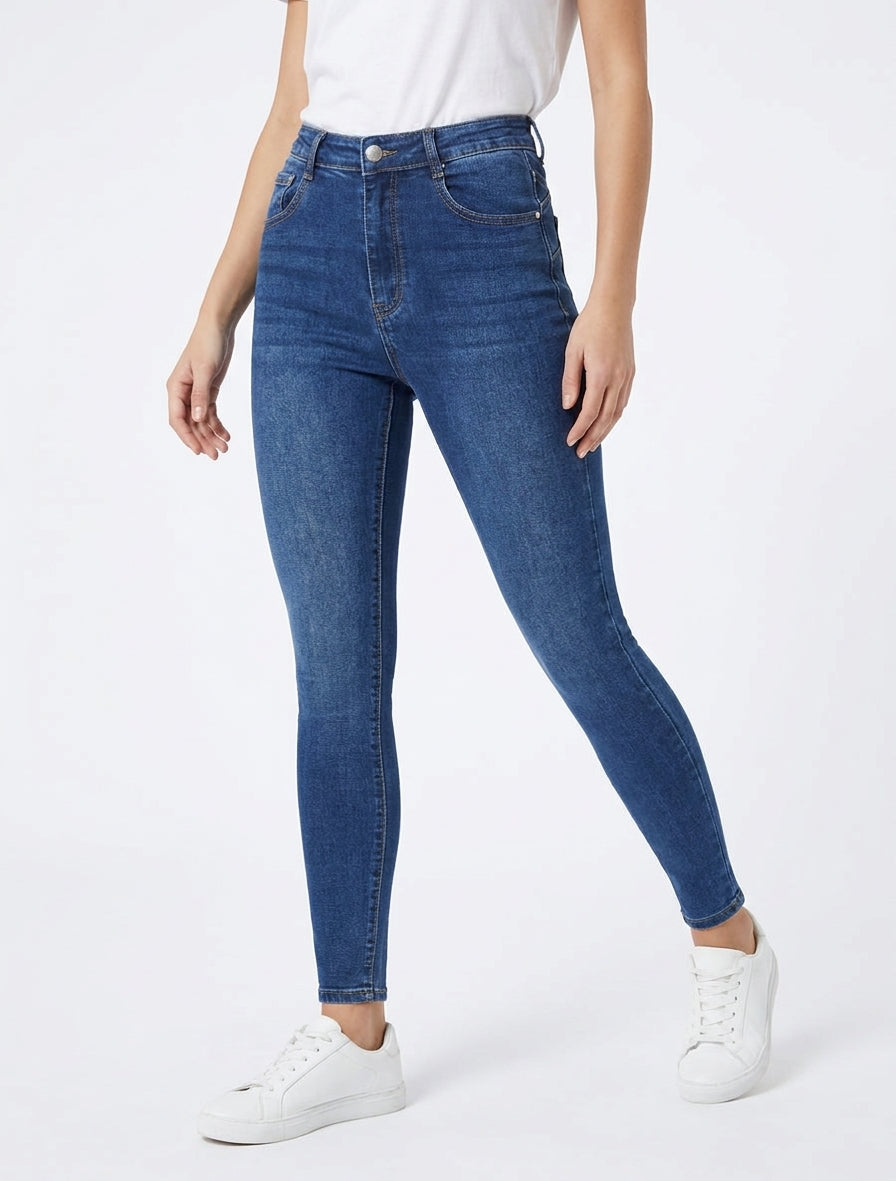 Große Größe ausgewaschene Skinny-Jeans - Denimblau