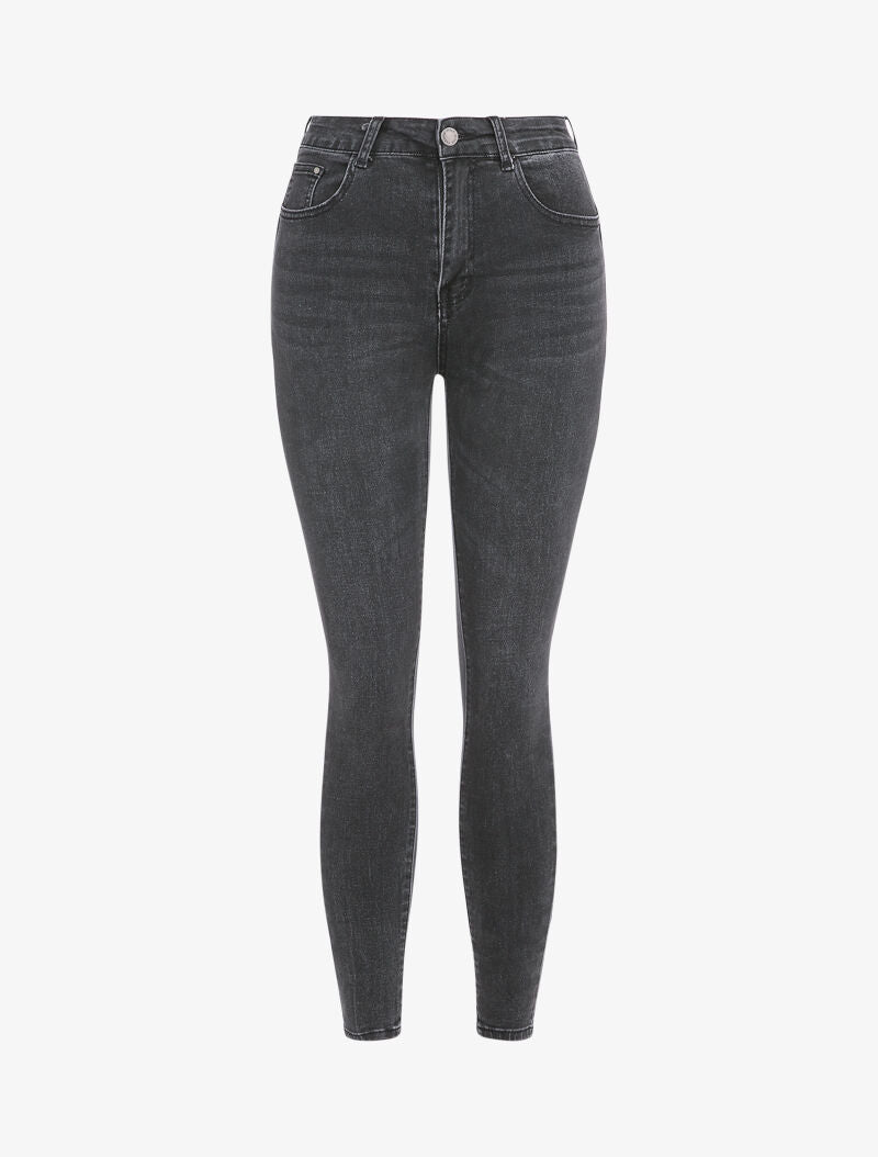 Jean skinny légèrement délavé à taille haute - Gris foncé - 3