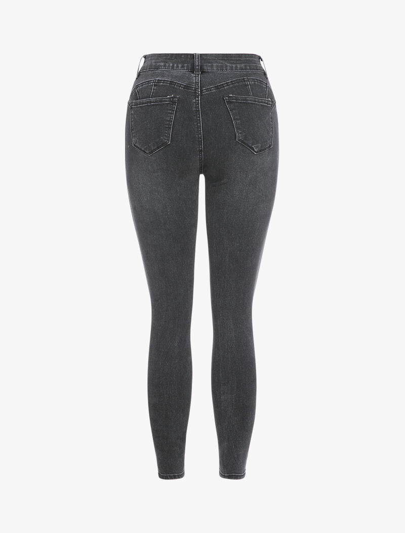 Jean skinny légèrement délavé à taille haute - Gris foncé - 2