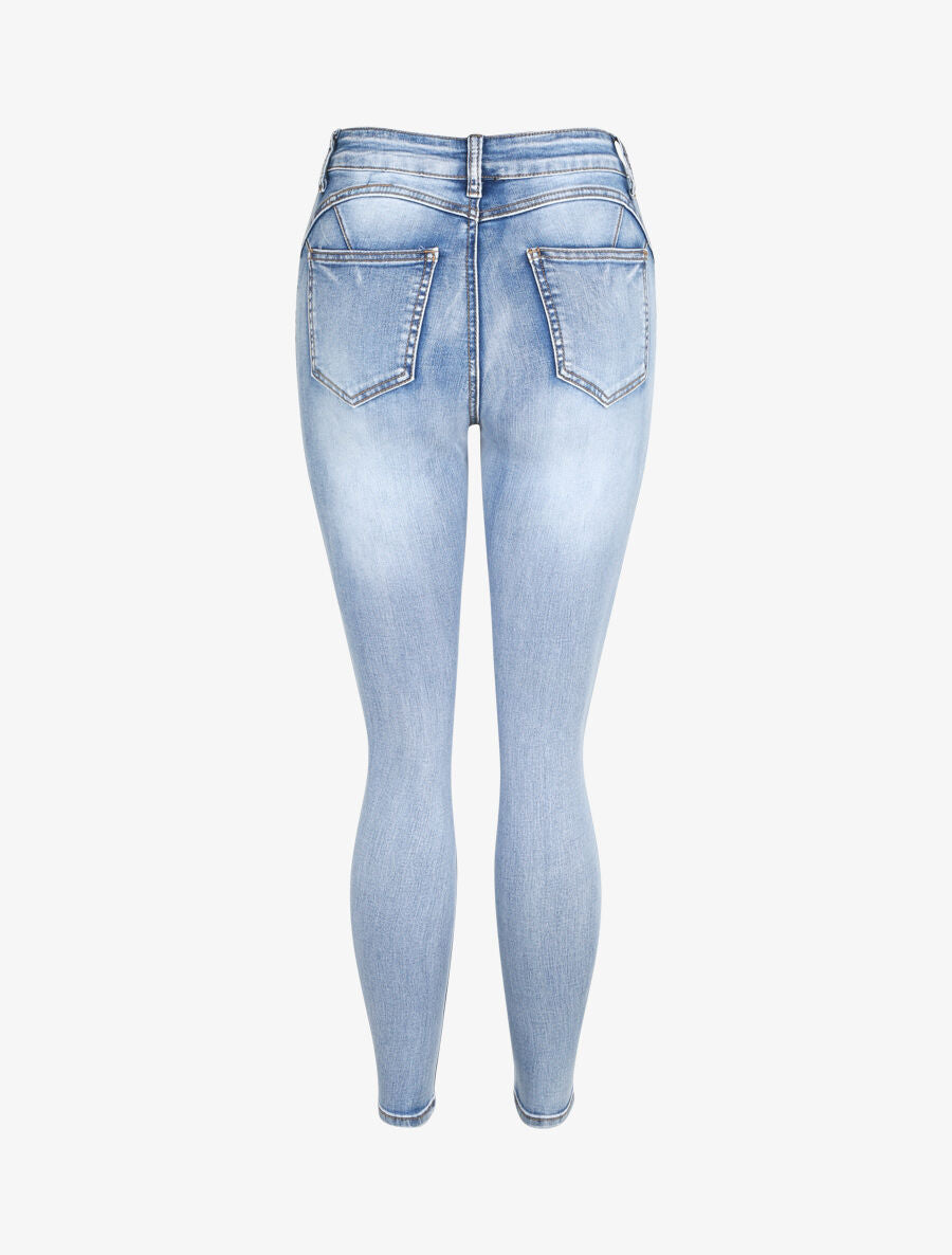 Jean push up délavé à taille haute - Bleu - 2