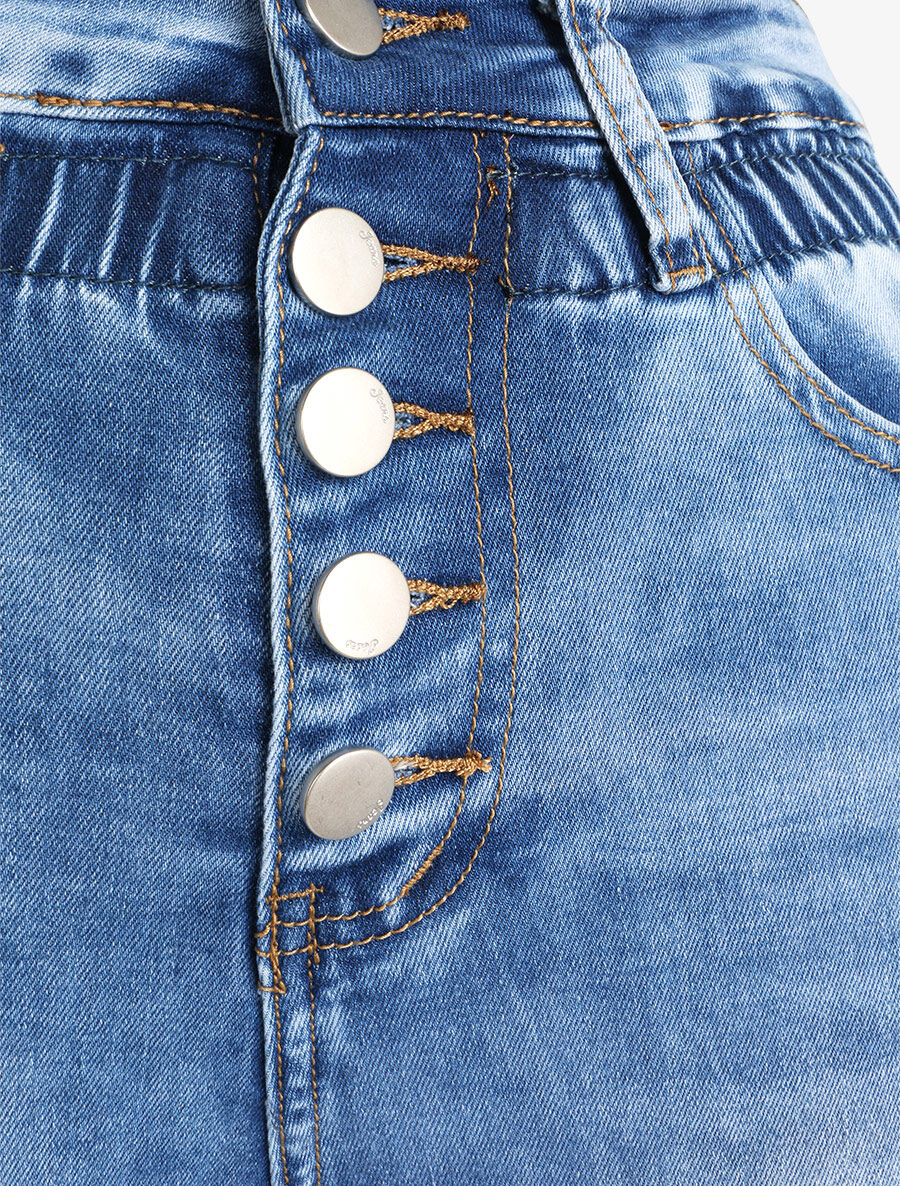 Jean slim à taille empire élastiquée - Bleu - 3