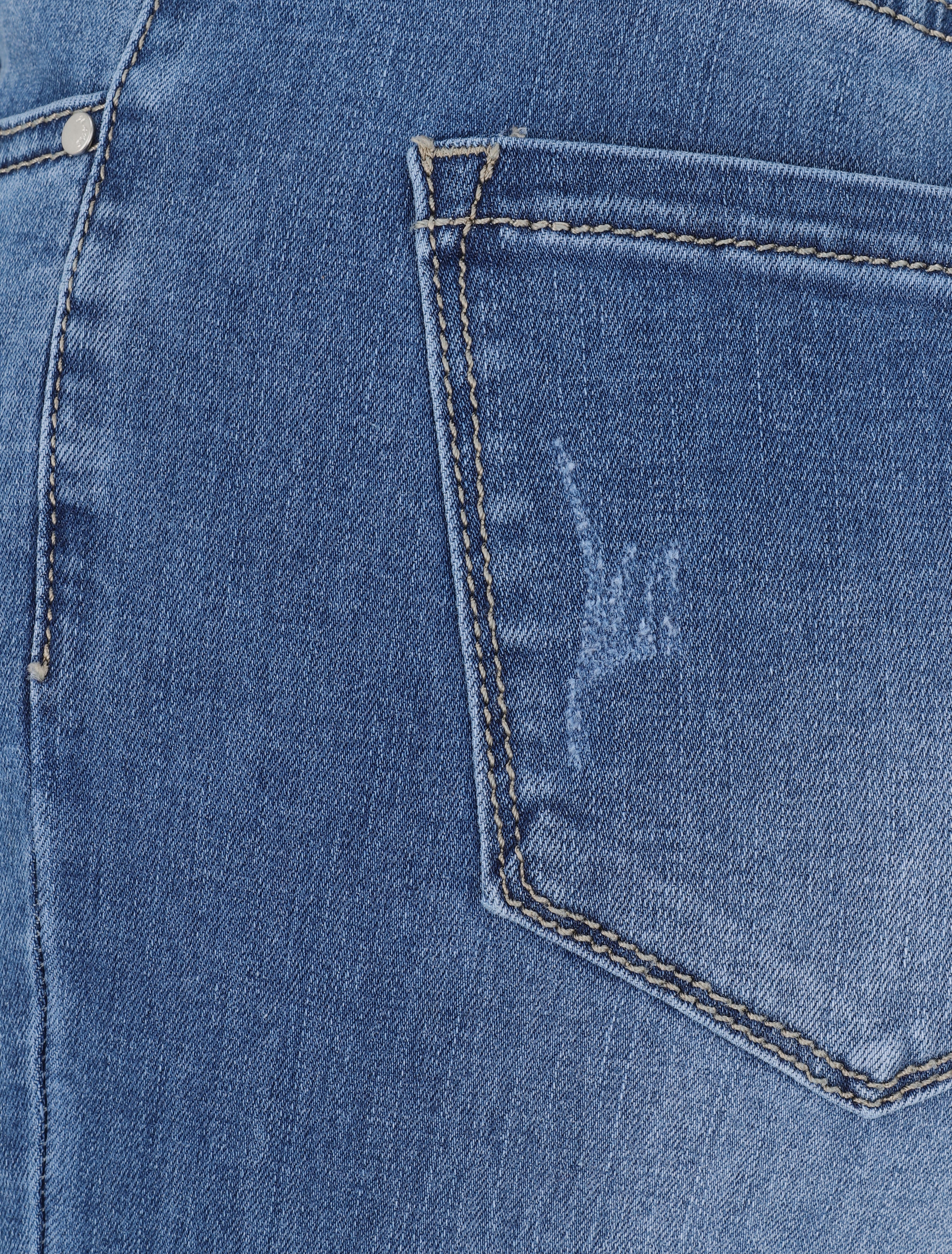 Jean skinny grande taille délavé et griffé - Bleu - 3