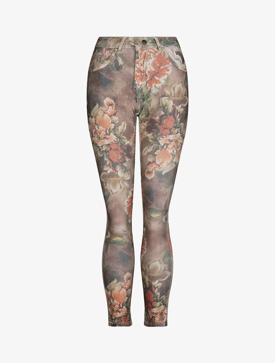 Jean réversible slim taille haute effet froissé imprimé fleuri - Kaki - 3