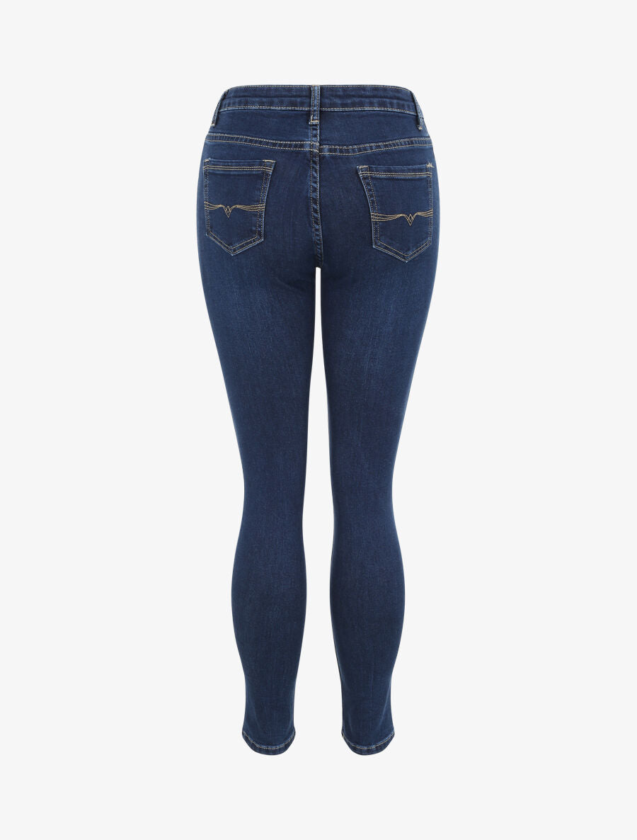 Jean skinny uni à taille haute - Bleu foncé - 2