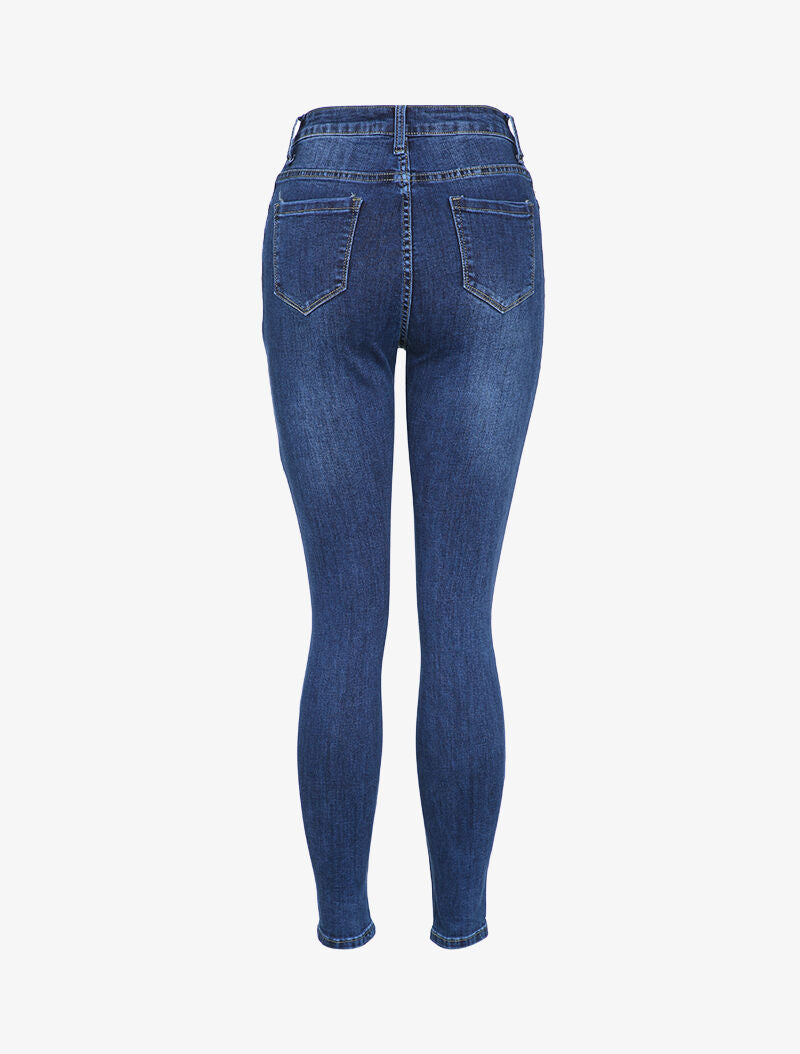 Jean taille haute délavé coupe skinny - Bleu denim - 2