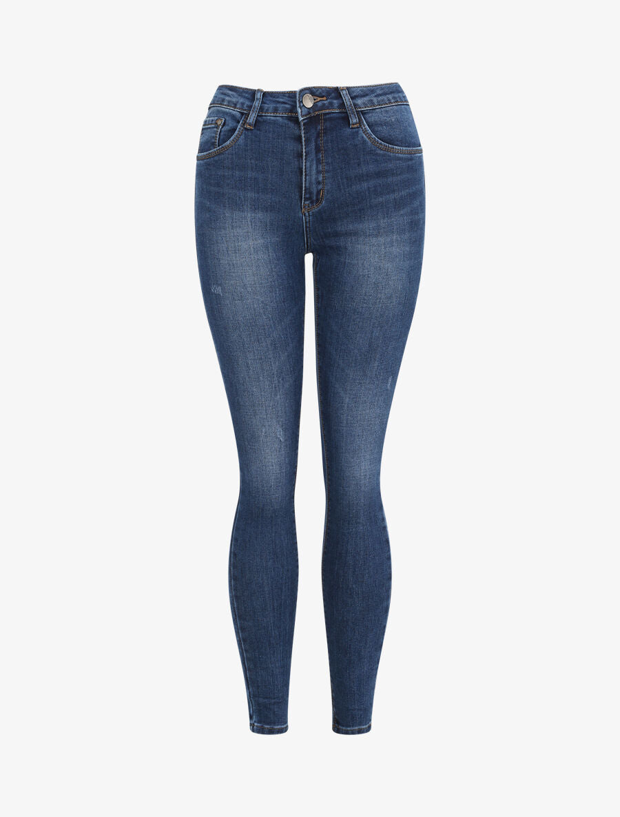 Jean skinny taille haute et délavé - Bleu - 1