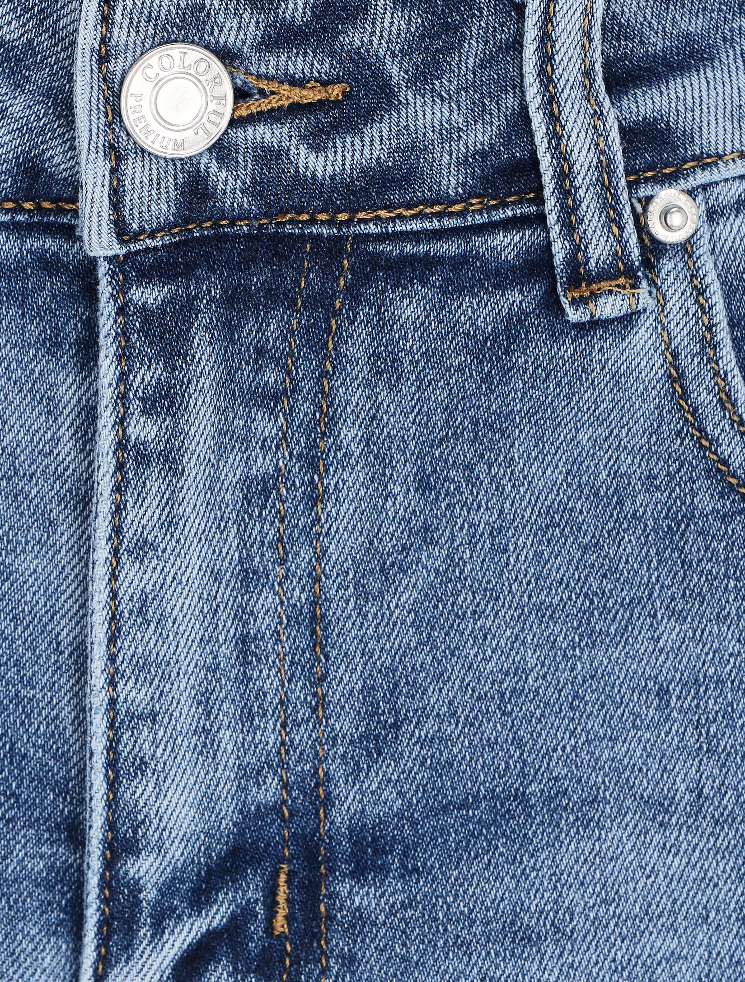 Short en jean à bords coupe franche - Bleu - 3