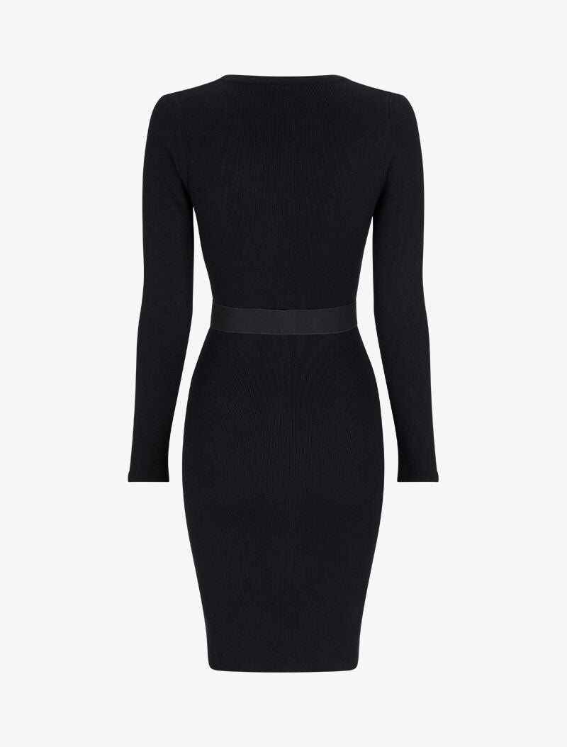 Robe pull unie à ceinture stylisée - Noir - 2