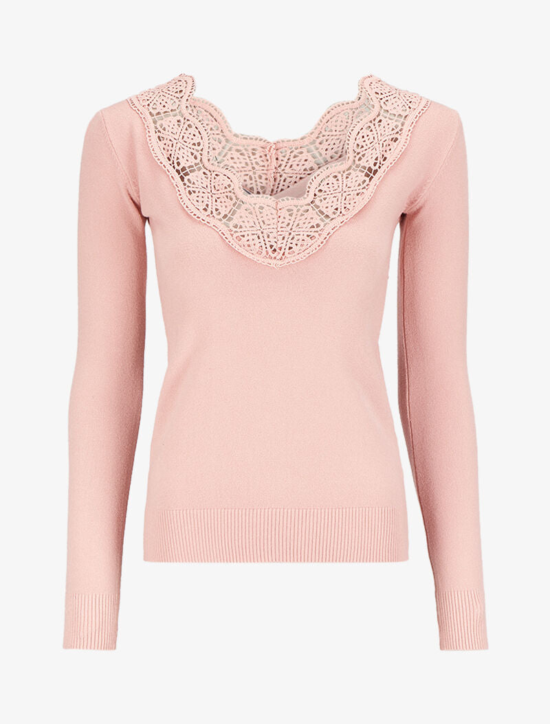 Pull à décolleté profond en U - Rose poudré - 1