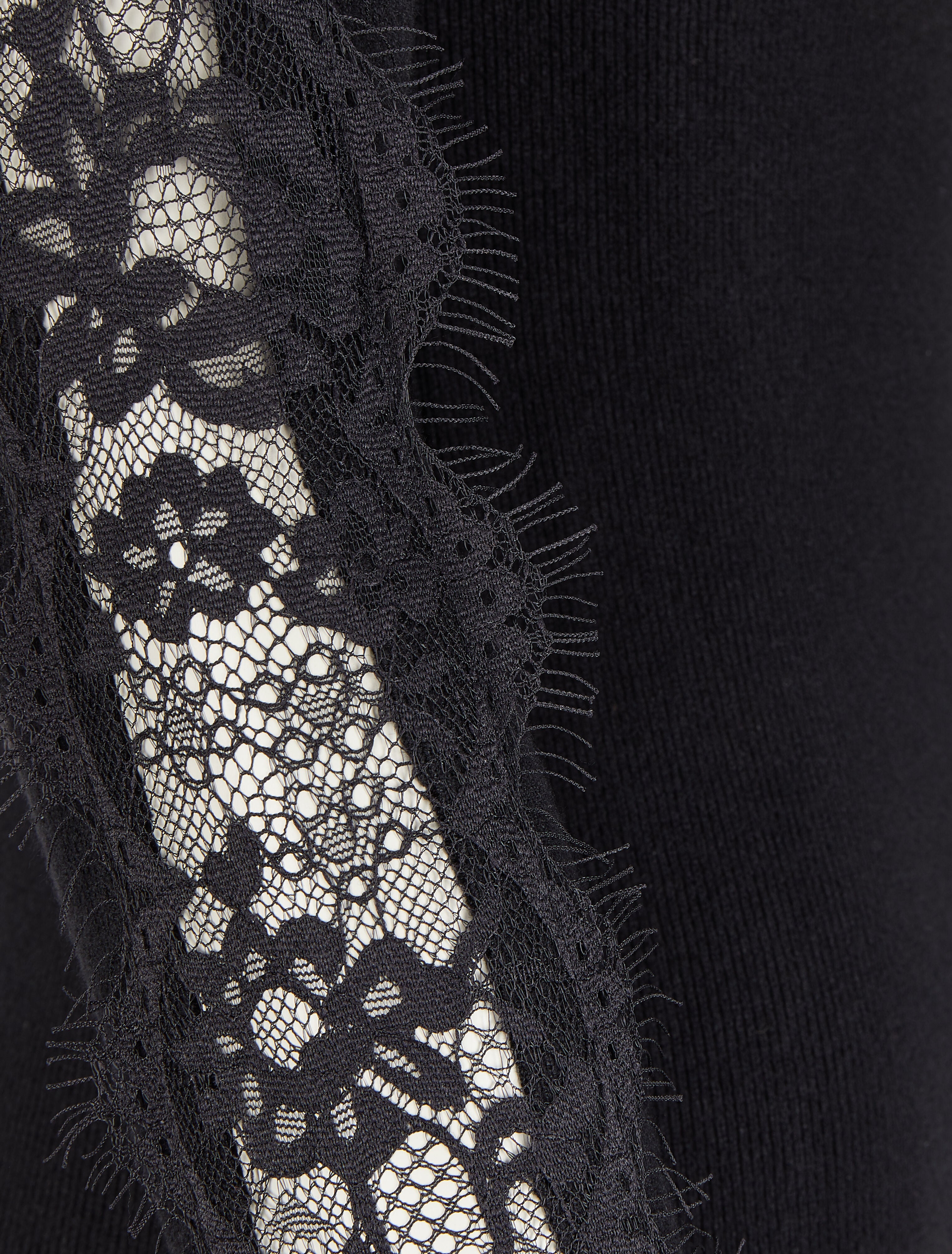 Pull col bateau à manches détail dentelle - Noir - 3