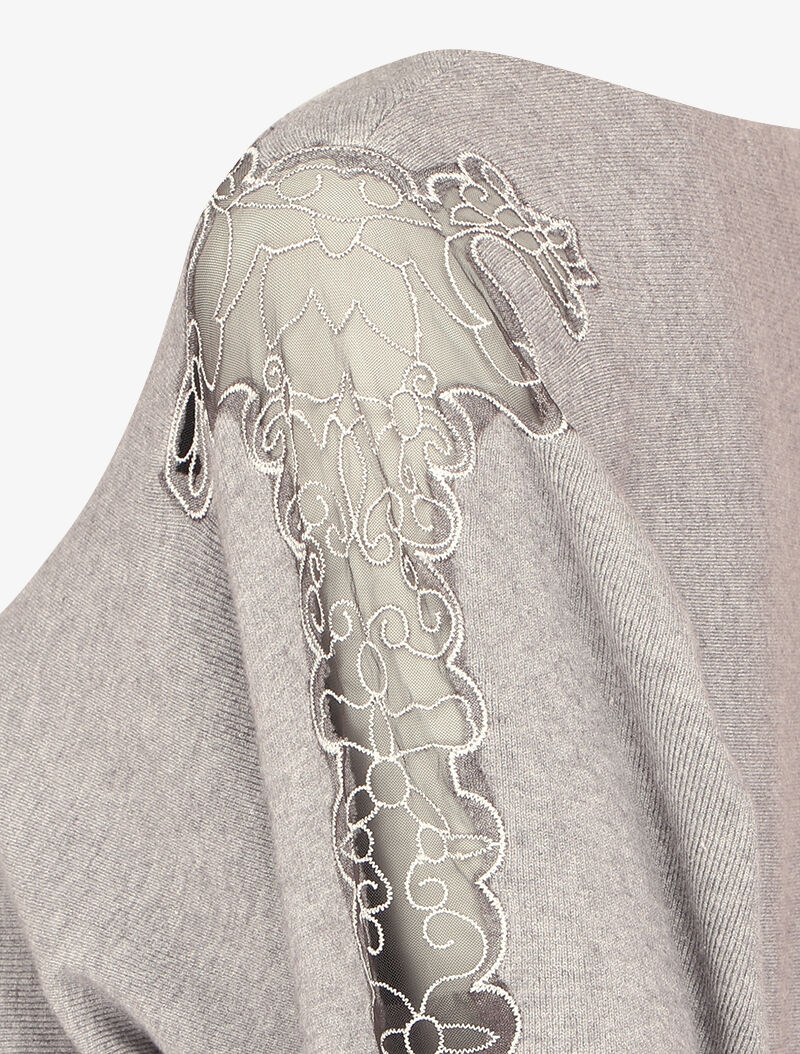 Pull manches dolman à motifs en tulle transparent et bords arrondis - Gris chiné - 3