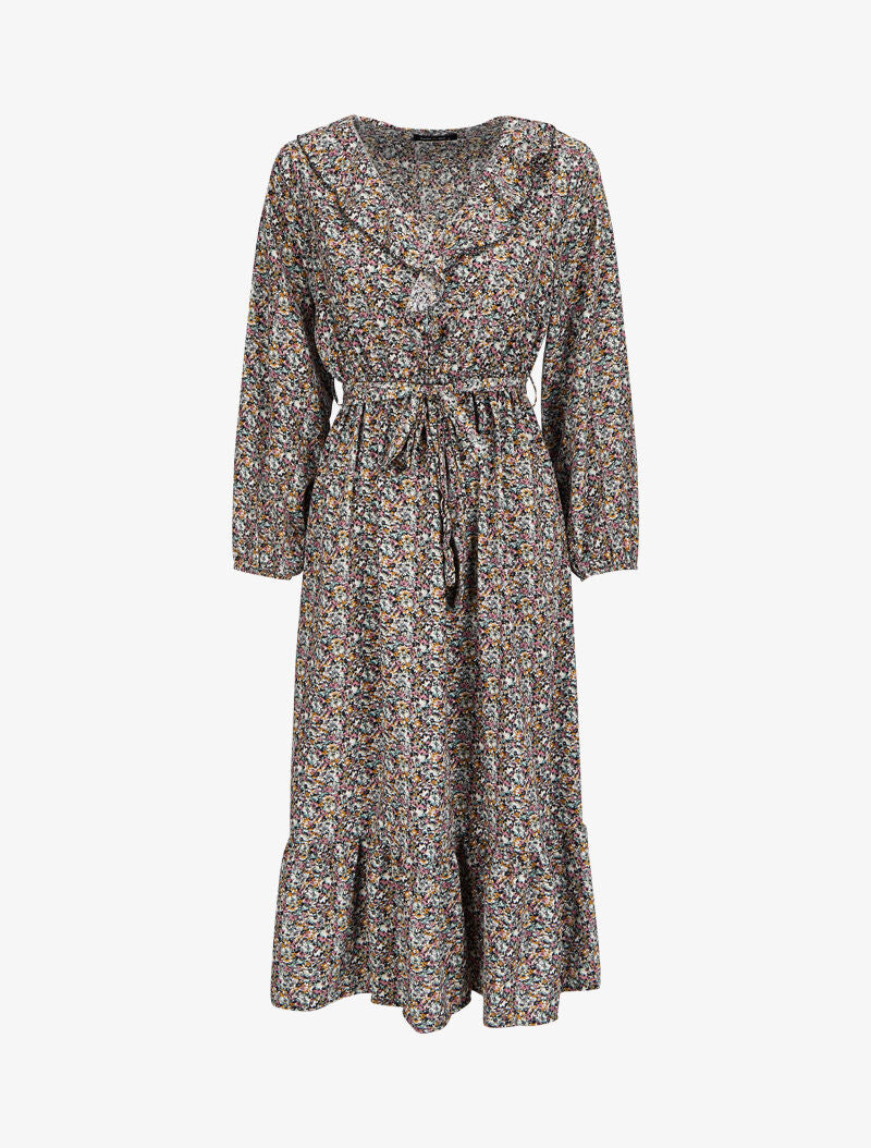 Robe imprimé fleuri à col V volanté - Blanc - 4