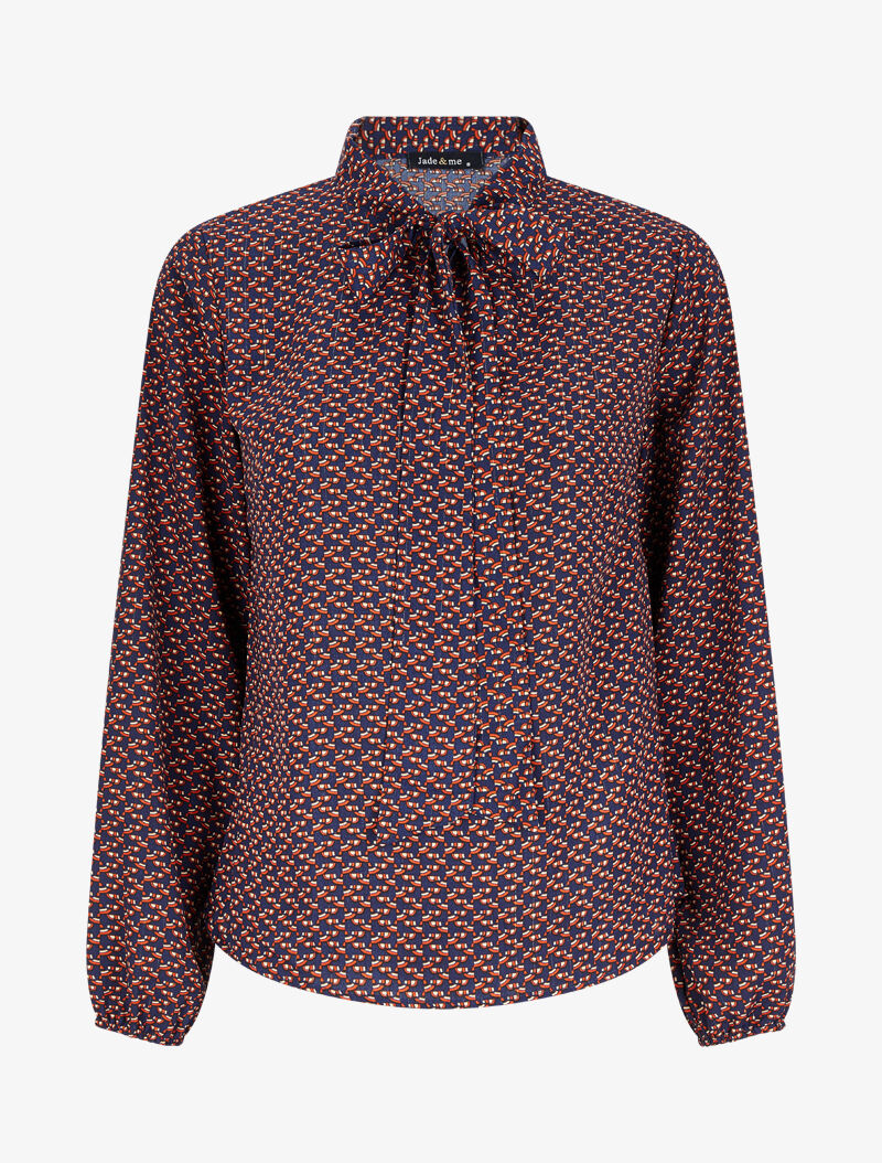 Blouse col lavallière à imprimé graphique - Bleu marine - 5