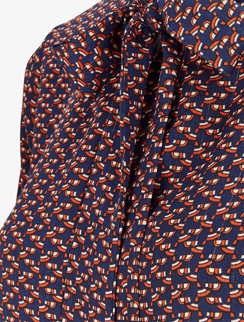 Blouse col lavallière à imprimé graphique - Bleu marine - 3