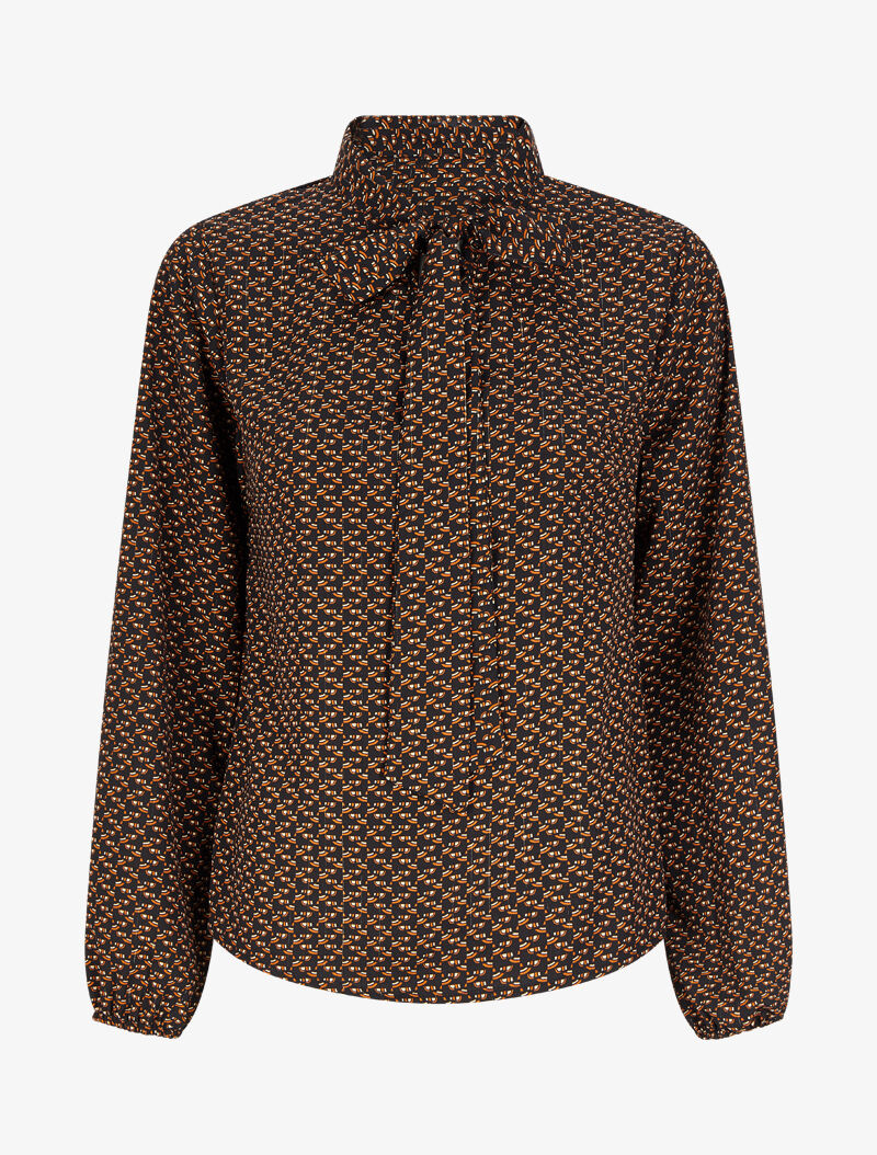Blouse col lavallière à imprimé graphique - Noir - 1