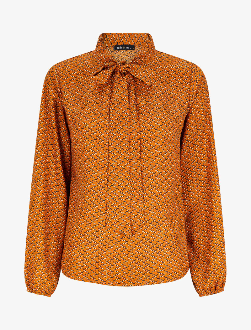 Blouse col lavallière à imprimé graphique - Orange - 1