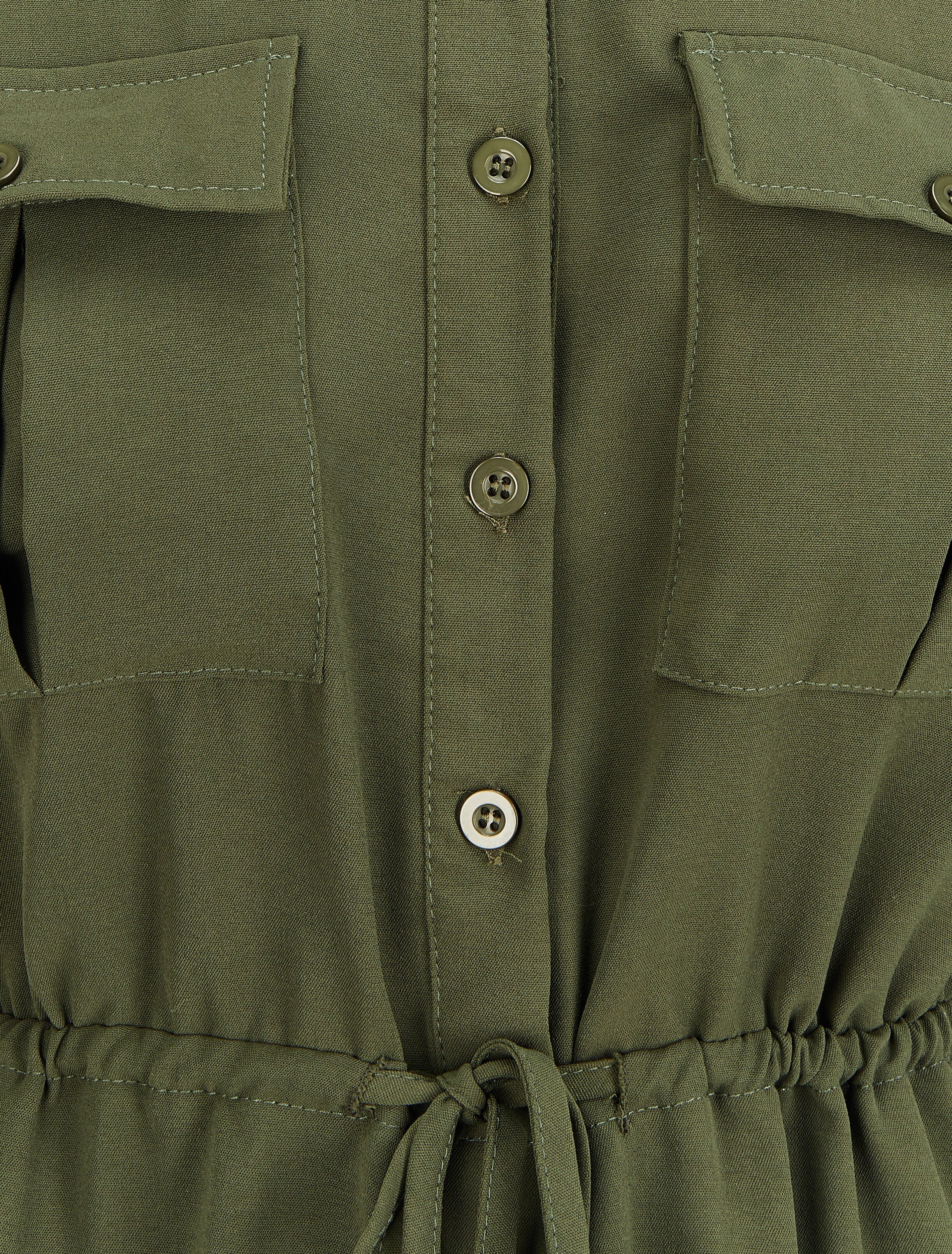 Robe chemise mi-longue à lien à nouer - Kaki - 3